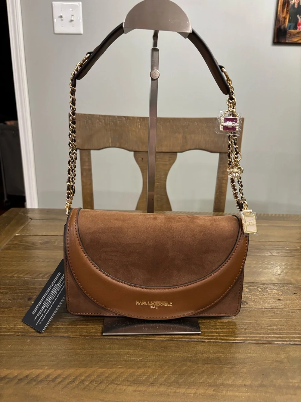 Karl Lagerfeld Brown Shoulder Bag with Charm Detail